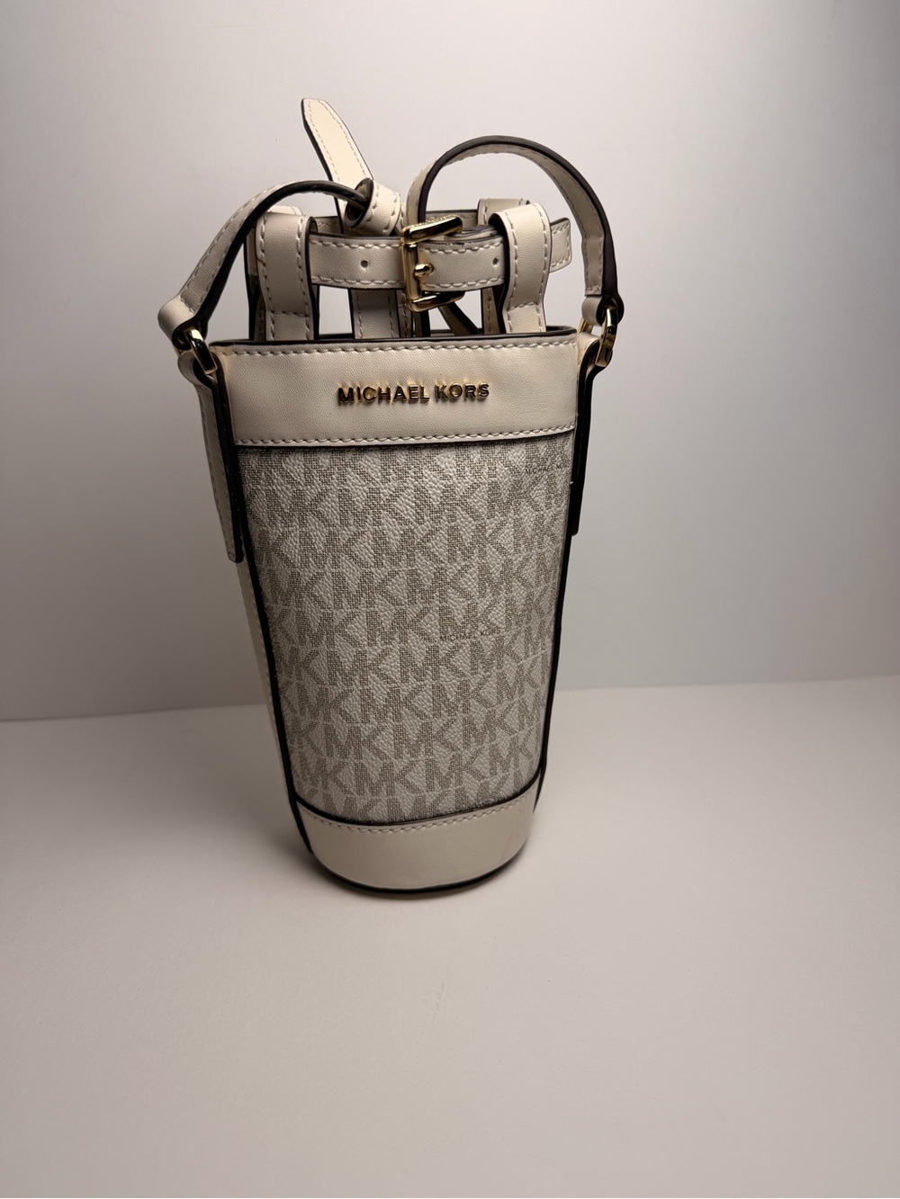 Michael Kors Cream White Signature Monogram Mini Bucket Crossbody